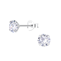 6mm Round Cubic Zirconia Silver Stud Earrings - 25278