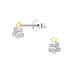 Silver Christmas Tree Stud Earrings - 24533