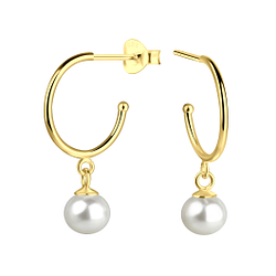 6mm Fresh Water Pearl Silver Half Hoop Stud Earrings - 23528