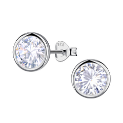 8mm Round Cubic Zirconia Silver Stud Earrings - 24043