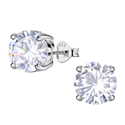 10mm Round Cubic Zirconia Silver Stud Earrings - 24049