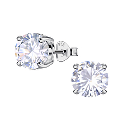 8mm Round Cubic Zirconia Silver Stud Earrings - 24052