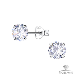 6mm Round Moissanite Silver Stud Earrings - Wholesale - 25777 6mm Round Moissanite Silver Stud Earrings - Wholesale - 25777