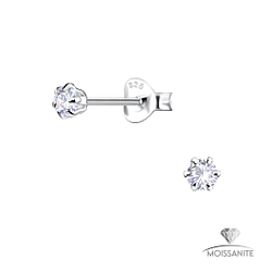 3mm Round Moissanite Silver Stud Earrings - Wholesale - 25779 3mm Round Moissanite Silver Stud Earrings - Wholesale - 25779