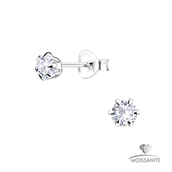 4mm Round Moissanite Silver Stud Earrings - Wholesale - 25780 4mm Round Moissanite Silver Stud Earrings - Wholesale - 25780