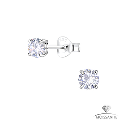 4mm Round Moissanite Silver Stud Earrings - Wholesale - 25782 4mm Round Moissanite Silver Stud Earrings - Wholesale - 25782