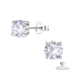 6mm Round Moissanite Silver Stud Earrings - Wholesale - 25784 6mm Round Moissanite Silver Stud Earrings - Wholesale - 25784