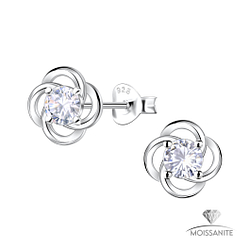 Silver Flower Stud Earrings with Moissanite - Wholesale - 25788 Silver Flower Stud Earrings with Moissanite - Wholesale - 25788