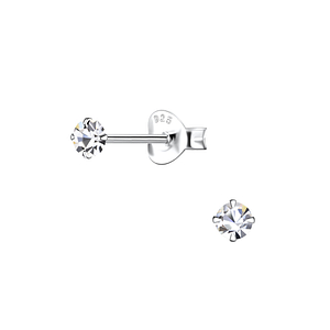 3mm Round Crystal Silver Stud Earrings1471