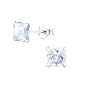 6mm Square Cubic Zirconia Silver Stud Earrings1334