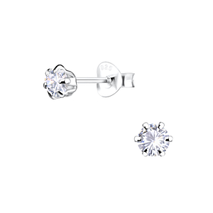 4mm Round Cubic Zirconia Silver Stud Earrings1976