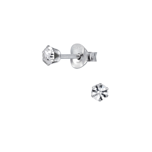 3mm Round Crystal Silver Stud Earrings1972