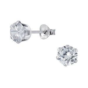 6mm Round Cubic Zirconia Silver Stud Earrings1978