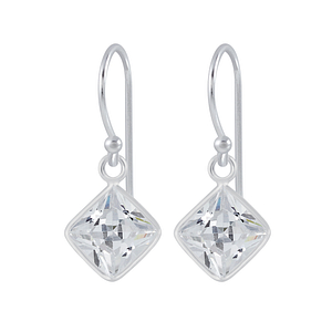 6mm Square Cubic Zirconia Silver Earrings2135
