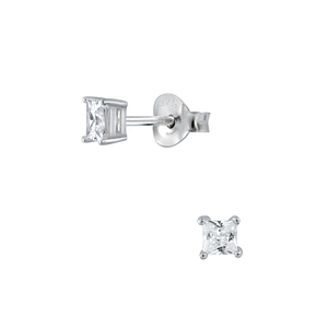 3mm Square Cubic Zirconia Silver Stud Earrings2052