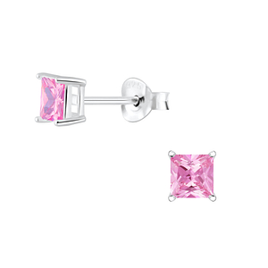4mm Square Cubic Zirconia Silver Stud Earrings2053