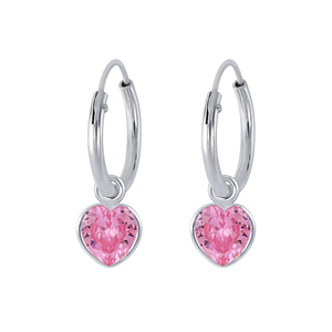 4mm Heart Cubic Zirconia Silver Charm Hoop Earrings2253