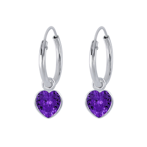 4mm Heart Cubic Zirconia Silver Charm Hoop Earrings2253