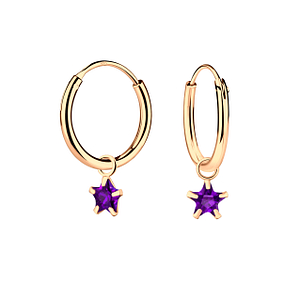 4mm Star Cubic Zirconia Silver Charm Hoop Earrings2248