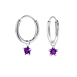 4mm Star Cubic Zirconia Silver Charm Hoop Earrings2246