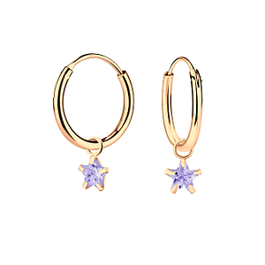 4mm Star Cubic Zirconia Silver Charm Hoop Earrings2248