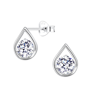 Silver Tear Drop Cubic Zirconia Stud Earrings2649