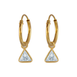 4mm Triangle Cubic Zirconia Silver Charm Hoop Earrings2923