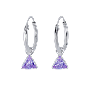 4mm Triangle Cubic Zirconia Silver Charm Hoop Earrings2800