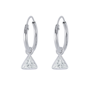 4mm Triangle Cubic Zirconia Silver Charm Hoop Earrings2800