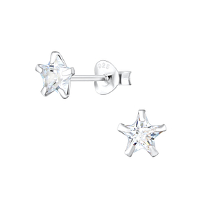 6mm Star Cubic Zirconia Silver Stud Earrings1349