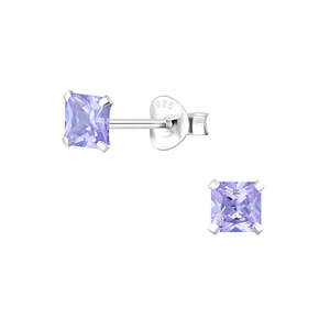 4mm Square Cubic Zirconia Silver Stud Earrings1332