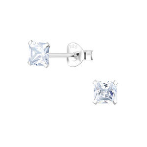 4mm Square Cubic Zirconia Silver Stud Earrings1332