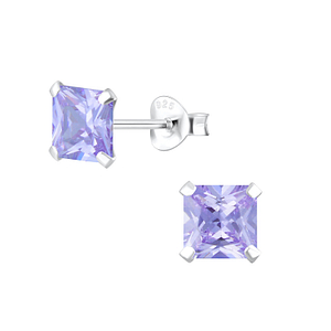 6mm Square Cubic Zirconia Silver Stud Earrings1334