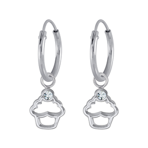 Silver Cupcake Crystal Charm Hoop Earrings Silver Cupcake Crystal Charm Hoop Earrings3137