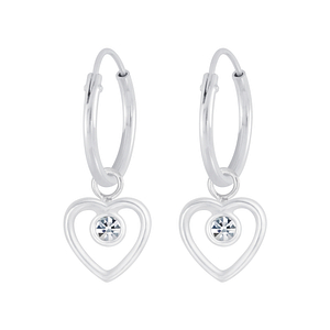 Silver Heart Crystal Charm Hoop Earrings4175