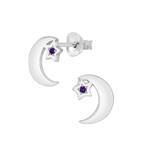 Silver Star Moon Cubic Zirconia Stud Earrings4545
