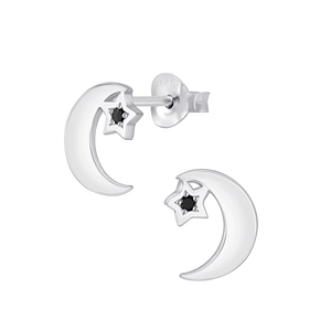 Silver Star Moon Cubic Zirconia Stud Earrings4545