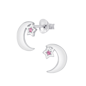 Silver Star Moon Cubic Zirconia Stud Earrings4545