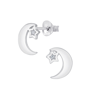 Silver Star Moon Cubic Zirconia Stud Earrings4545