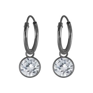 6mm Round Cubic Zirconia Silver Charm Hoop Earrings4594