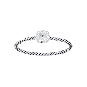 4mm Round Cubic Zirconia Silver Twisted Band Solitaire Ring4635