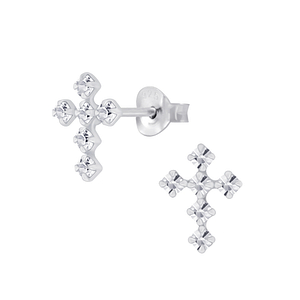 Silver Cross Crystal Stud Earrings5116