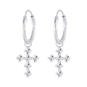 Silver Cross Crystal Charm Hoop Earrings5167