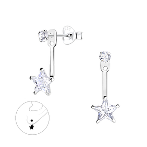 Silver Round and Star Cubic Zirconia Ear Jacket5344