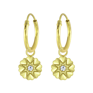 Silver Flower Crystal Charm Hoop Earrings5715