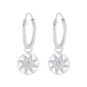Silver Flower Crystal Charm Hoop Earrings5700