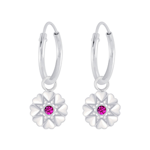 Silver Flower Crystal Charm Hoop Earrings5700