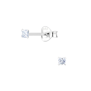 2mm Square Cubic Zirconia Silver Stud Earrings5413
