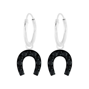 Silver Horseshoe Crystal Charm Hoop Earrings5624