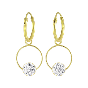 Silver Round Crystal Charm Hoop Earrings5712